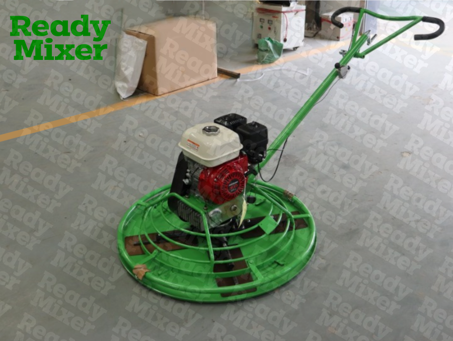 Green Ready Mixer power trowel with Honda motor and circular finishing blades